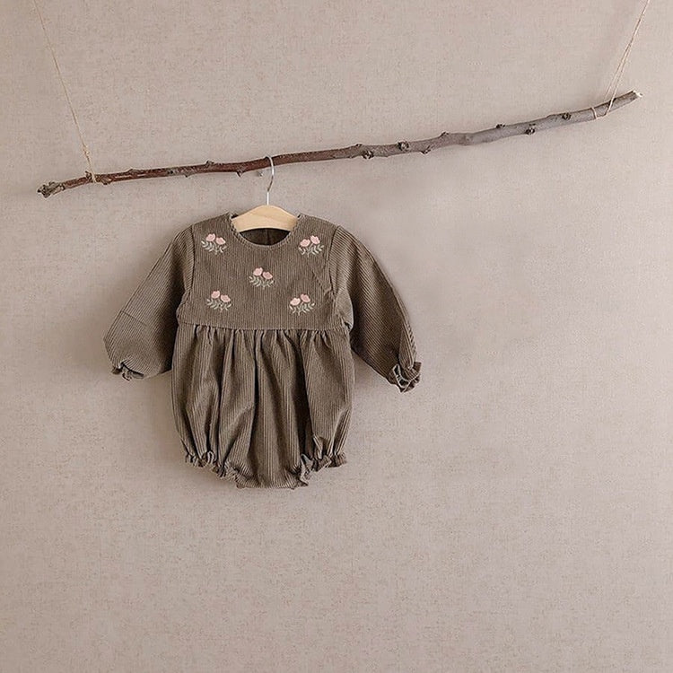 Annie&Charles - Bloomer en velours côtelé brun avec broderie - 12/18 mois