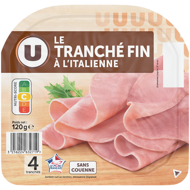 U Jambon Supérieur Sans Couenne Tranché Fin Italienne 4T 120gr