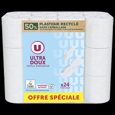 U Papier Toilette Doux Blanc 3 Plis x24