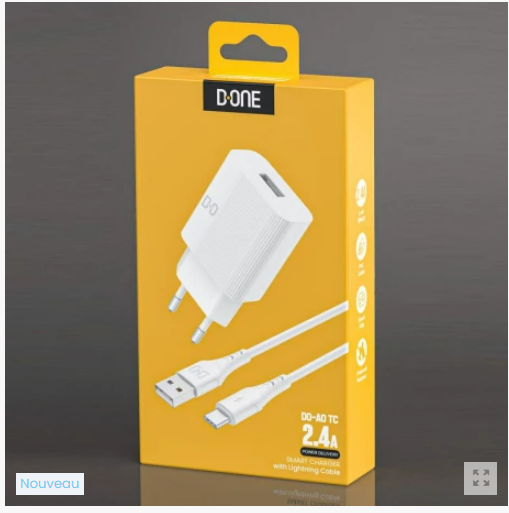 DYRUN - Chargeur secteur USB + cable Type C blanc 2.4A