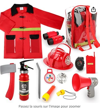 Set De Costume De Deguisement Pompier avec 14 Accessoires Casque Pompier Un Sac De Rangement Et Un Extincteur De Feu À Eau Pompier Jeu De Rôle