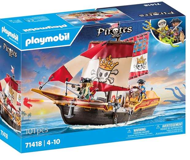 Playmobil 71418 Chaloupe des Pirates, Le Bateau Flotte équipé d'un Moteur Submersible, avec des voiles Mobiles