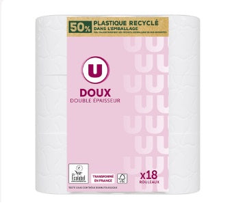 U Papier Toilette Doux Blanc 2 Plis x18