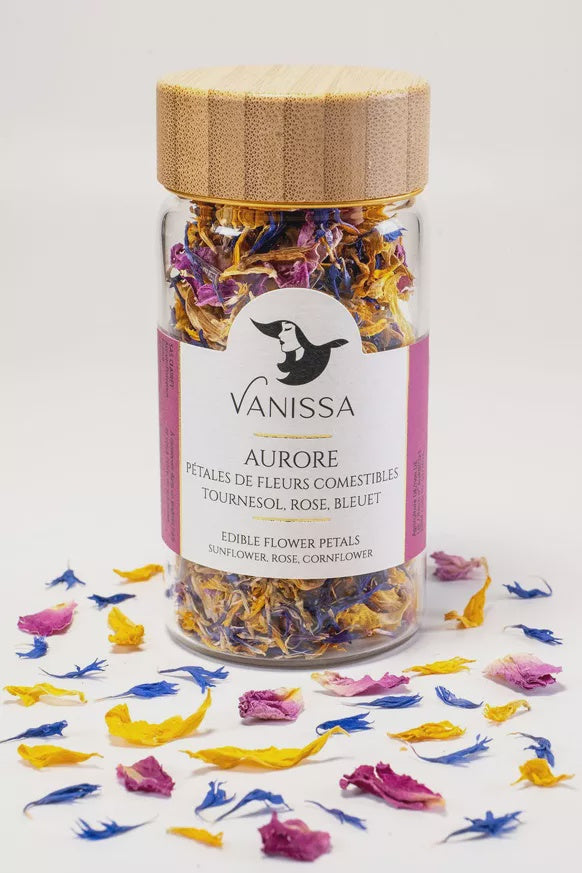 Vanissa : Aurore : Pétales de Fleurs Comestibles - Tournesol, Bleuet, Rose  5g