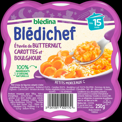 Blédina Blédichef Butternut Carottes et Boulghour 15 mois - 250g