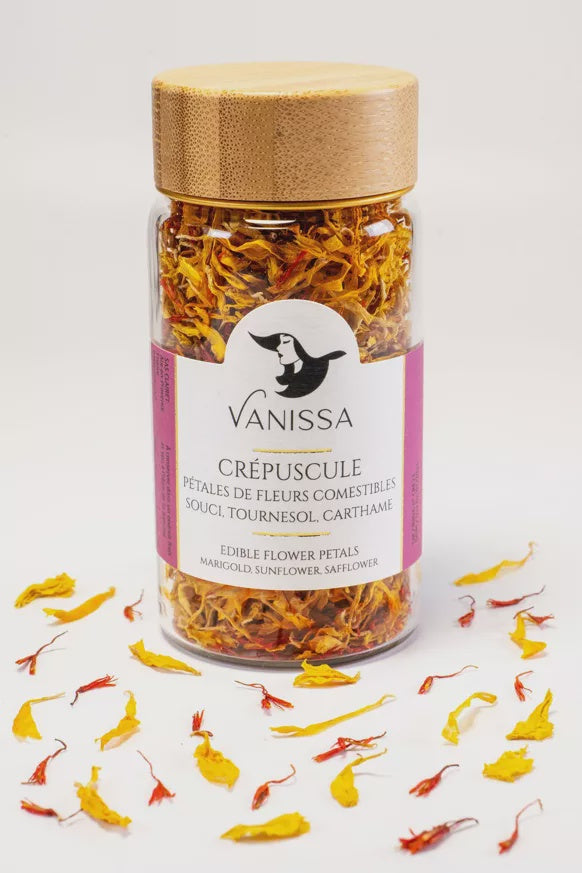 Vanissa : Crépuscule : Pétales de Fleurs Comestibles - Souci, Tournesol, Carthame / OEillet  5g