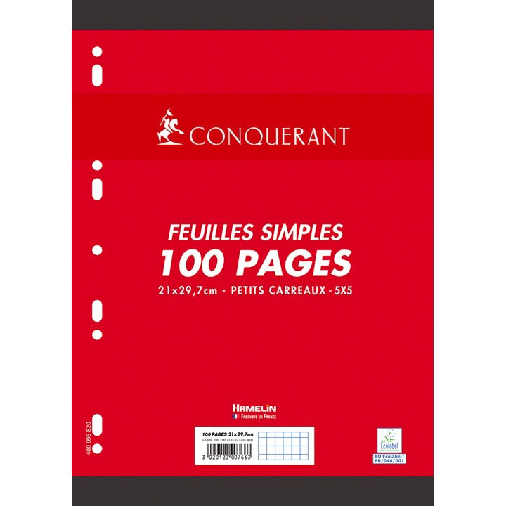 feuilles mobiles perforées CONQUERANT A4  5x5