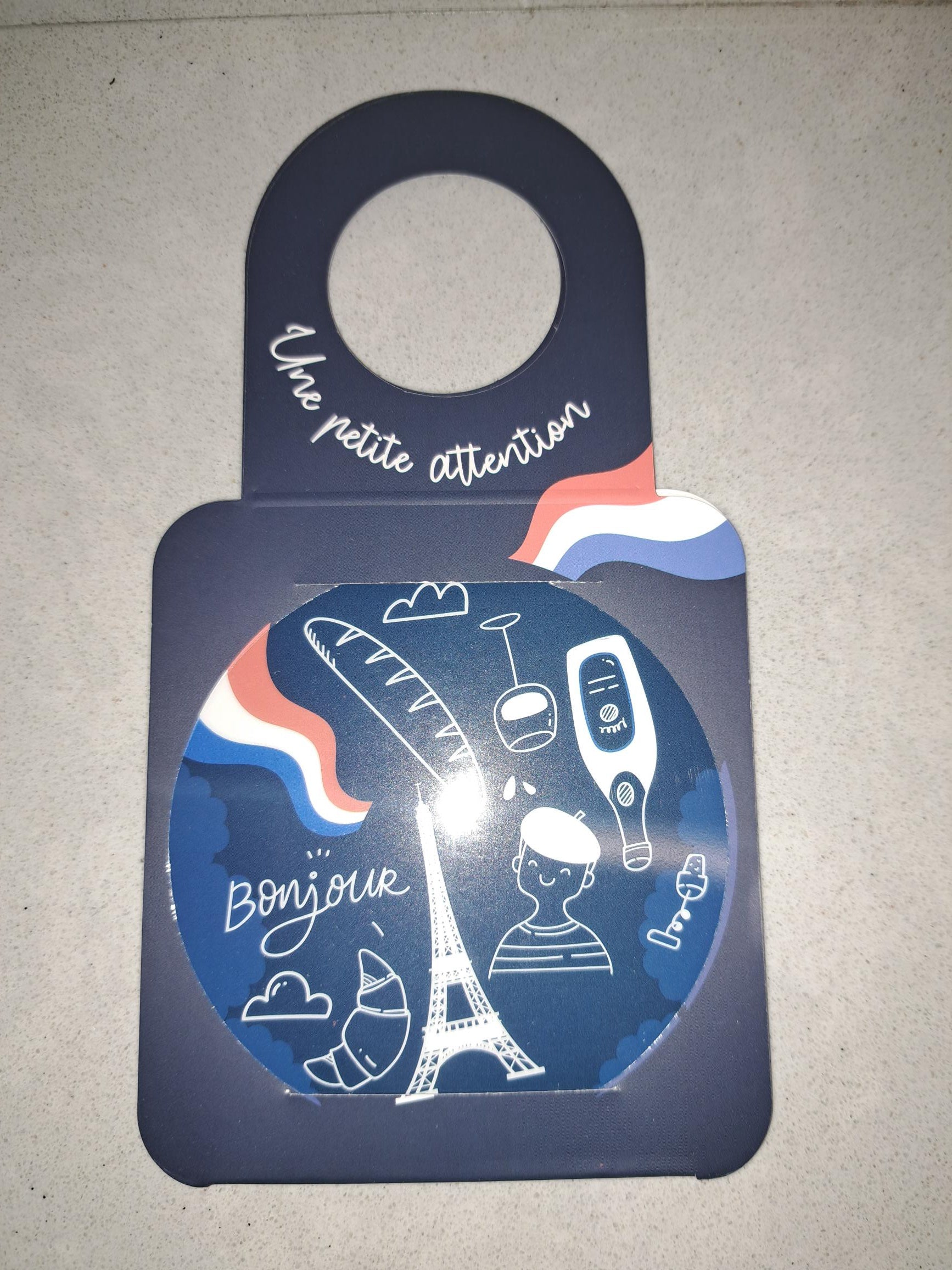 Disque anti-goutte /carte goulot décoré "Bonjour de France"