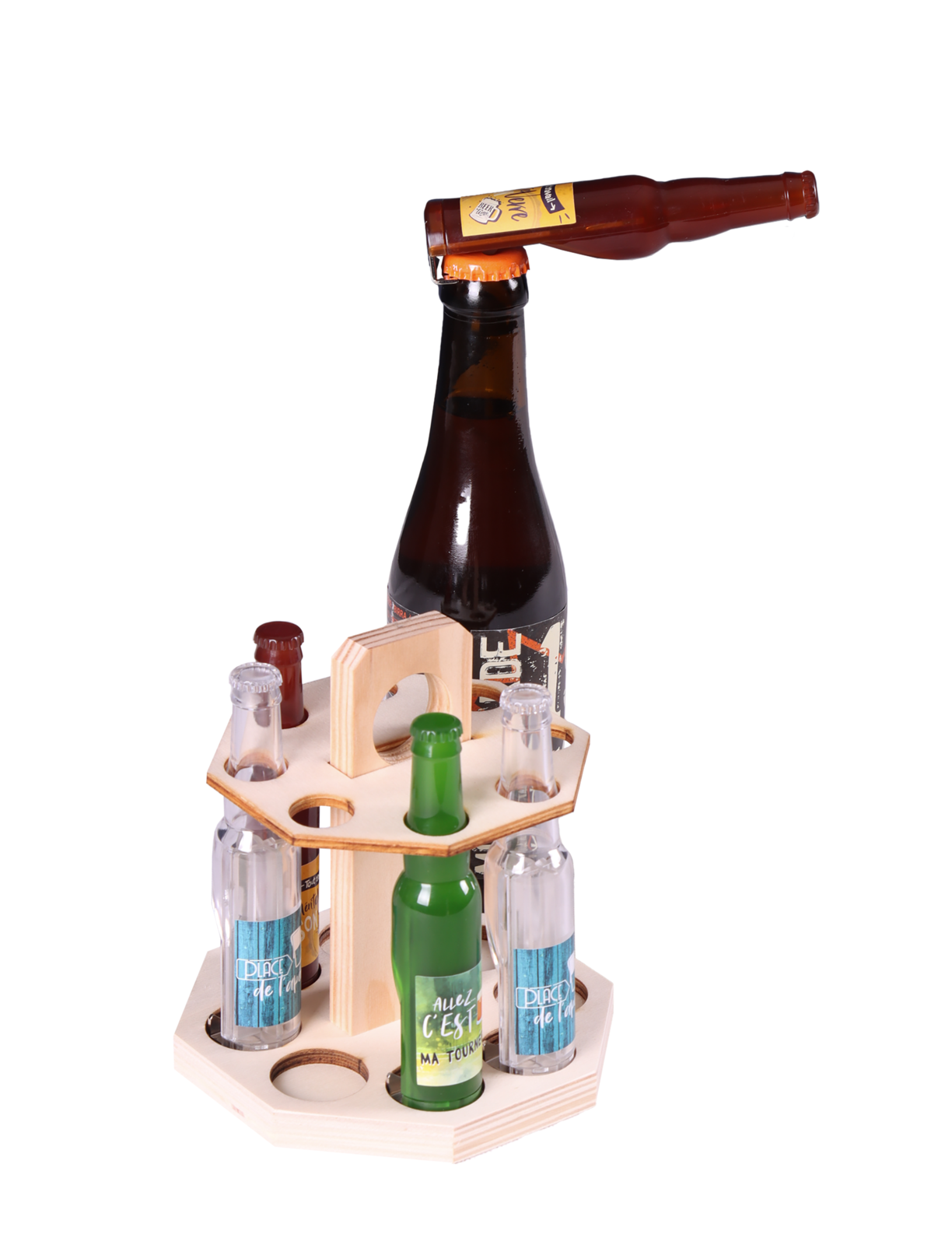 Décapsuleur  forme bouteille couleurs translucides et thèmes assortis