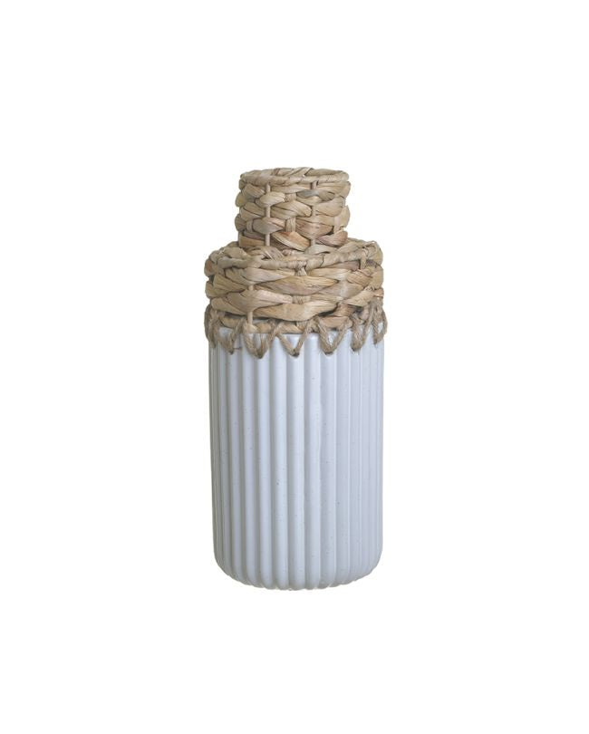 CERAMIC/WOODEN VASE WHITE/NATURAL Φ12X29
