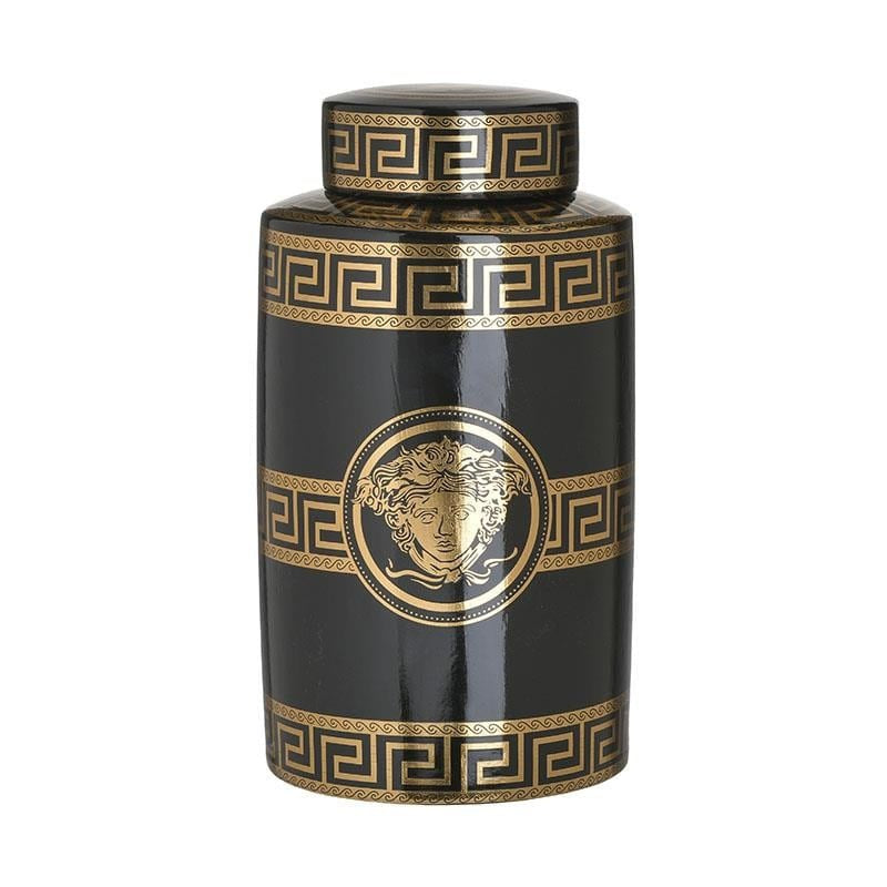 Ceramic Vase Meander Verasce Black/Golden 18x32 cm