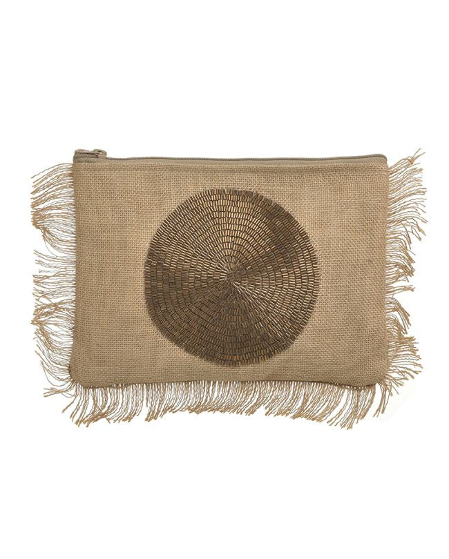 INART  BAG IN BEIGE-BROWN COLOR WITH FRINGES (100%COTTON) 31X1X23