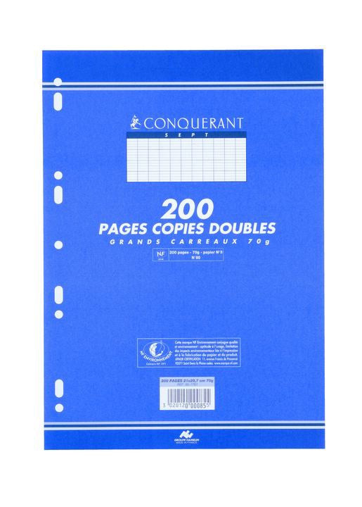 Paquet de 200 pages copies doubles perforées CONQUERANT A4 séyès 70g