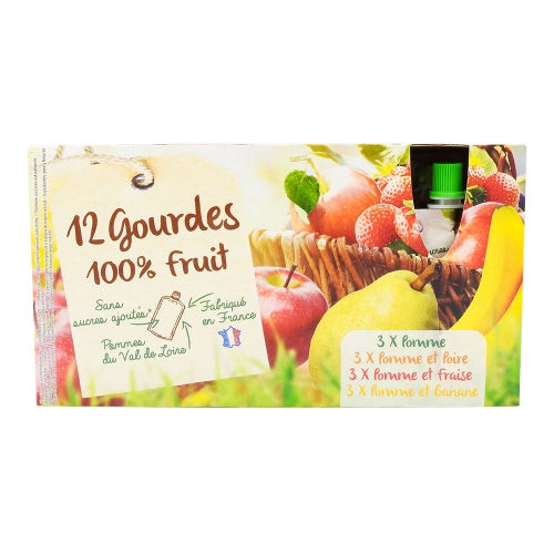 Gourdes de Purée de Fruits Sans Sucre Ajouté 12x90g / 1.08kg