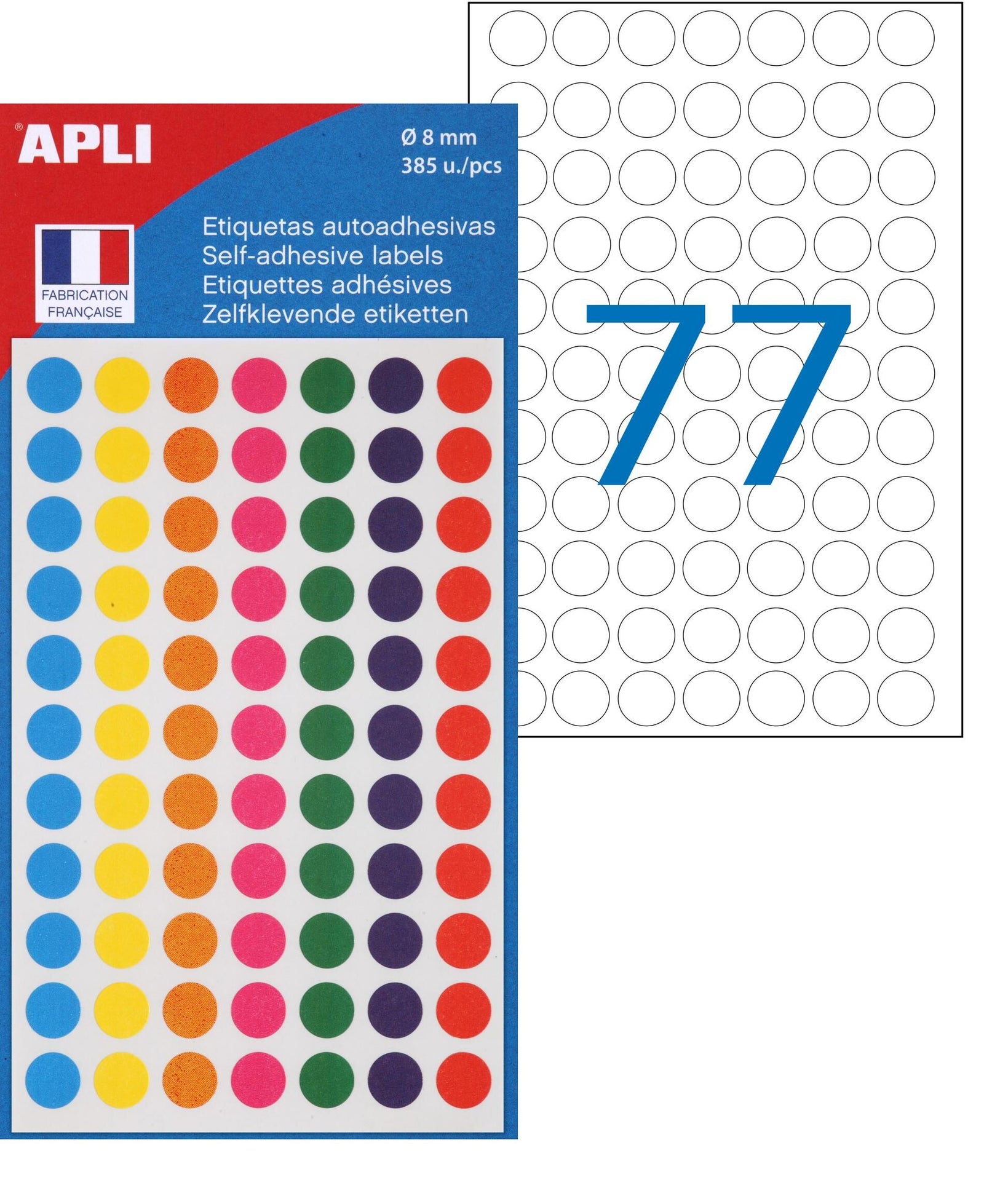 Apli Pochette 385 Pastilles Adhésives de Couleurs Ass. D8