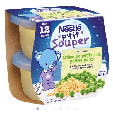 P'tit Souper Nestlé Crème Petits Pois Pâtes 12 mois - 2x200g