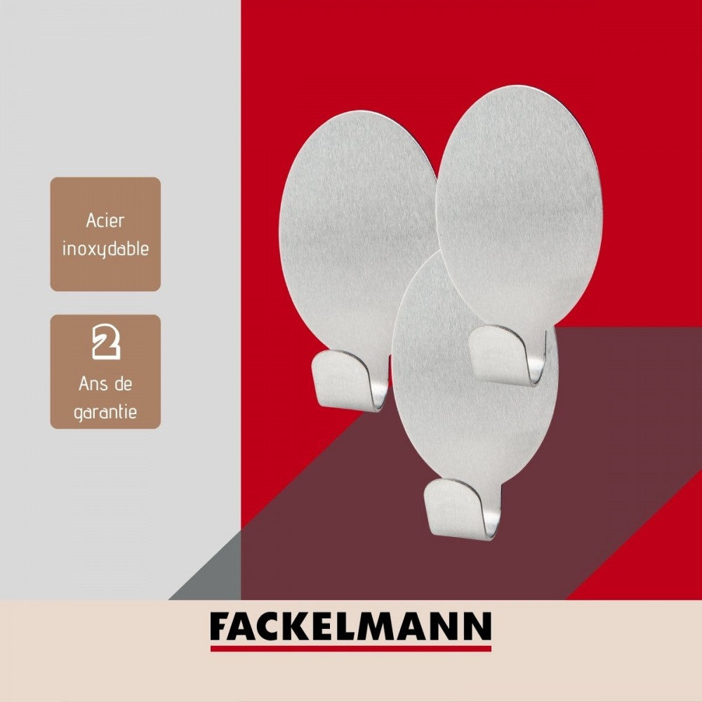 Fackelmann Lot de 3 crochets adhésif  ovale  en acier