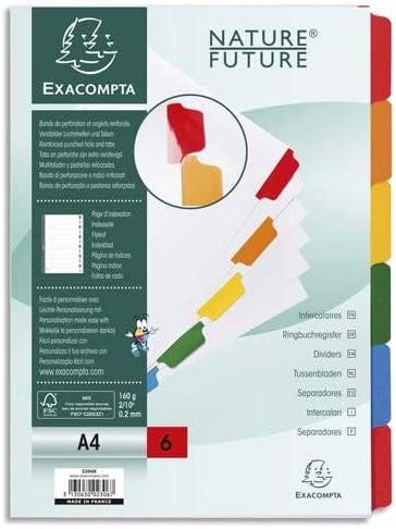 EXACOMPTA Jeu d'intercalaire 6  positions en carte blanche 170g, onglets Mylar®. Format A4