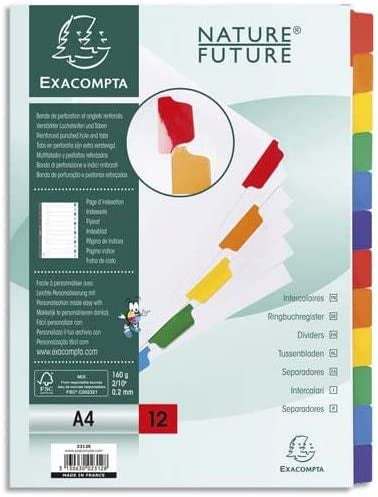 EXACOMPTA Jeu d'intercalaire 12 positions en carte blanche 170g, onglets Mylar®. Format A4