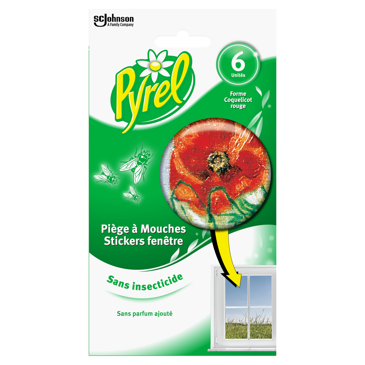 PYREL Piège à Mouches en Stickers Fenêtre Sans Insecticide x6