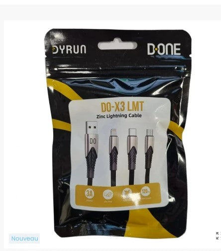 DYRUN - Câble 3 en 1 LMT Denim tressé 1m