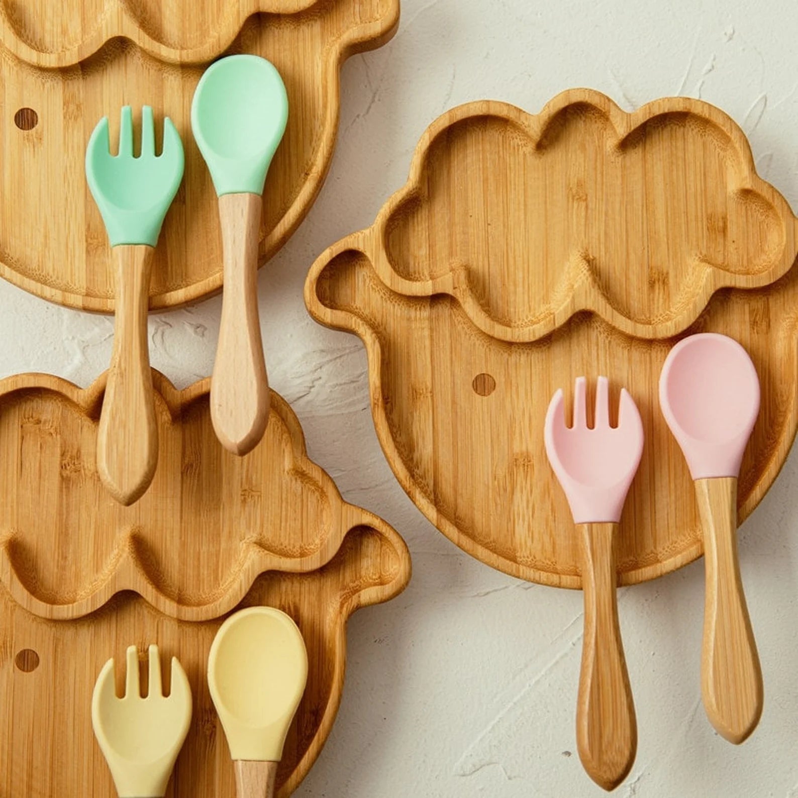 Angella Stracciatella - Ensemble de vaisselle en bambou assiette mouton