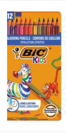 Bic Kids boite metal 12 crayon couleur evolution stripes