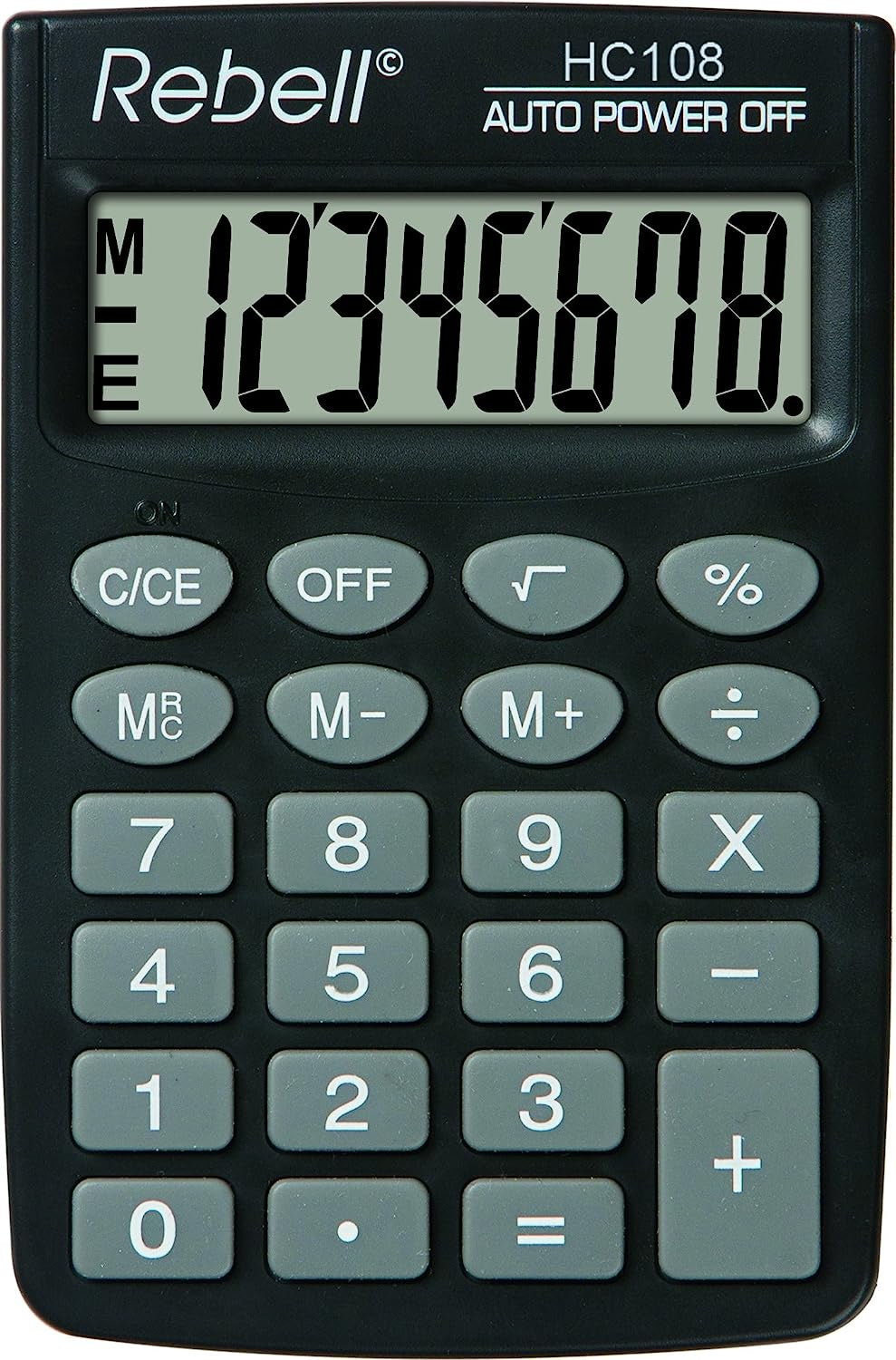 REBELL re de hc108 Calculatrice à 8 chiffres écran LCD et triple fonction mémoire, Noir