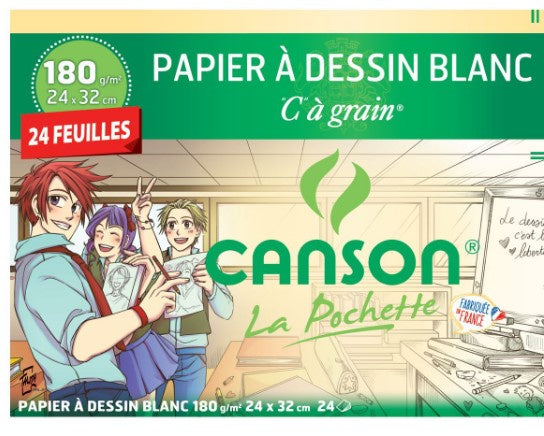 CANSON Pochette papier dessin blanc 180gr 24x32 24 feuilles