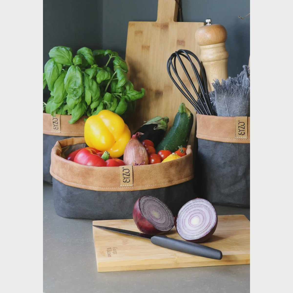 SIZO Paper Bag Noir avec bord en cuir avec doublure biodégradable imperméable