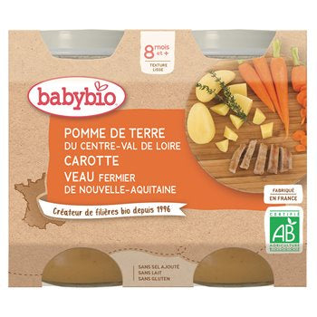 Babybio Petit pot Pdt Carotte Veau - 8 mois 2x200g