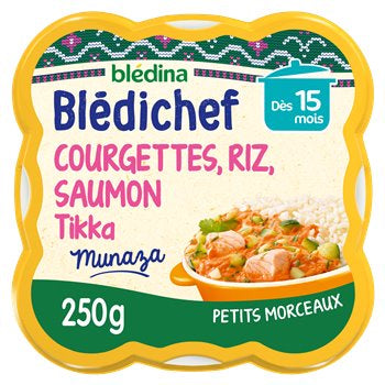 Blédina Repas bébé Blédichef 15 mois Riz courgette saumon tikka - 250g