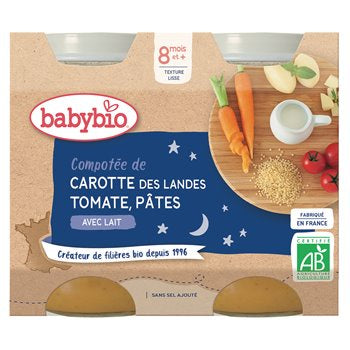 Babybio Bols Menu Légumes Carotte Tomate Pâtes - dès 8 mois - 2x200g