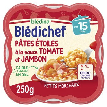 Blédina Repas bébé Blédichef Pâte Sauce Tomate Jambon 15 mois - 230g