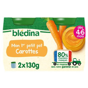 Blédina 1er Petit pot bébé 4-6 mois Carotte - 2x130g