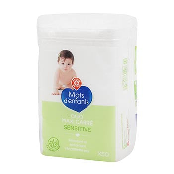 Mots d'Enfants Coton Carré bébé Aloe Vera x50