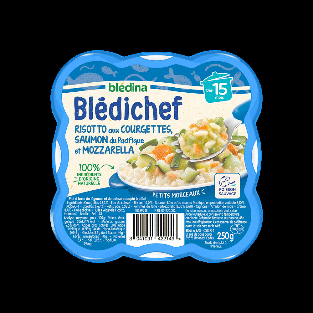 Blédina Repas bébé Blédichef 15 mois - Risotto courgette saumon 250g