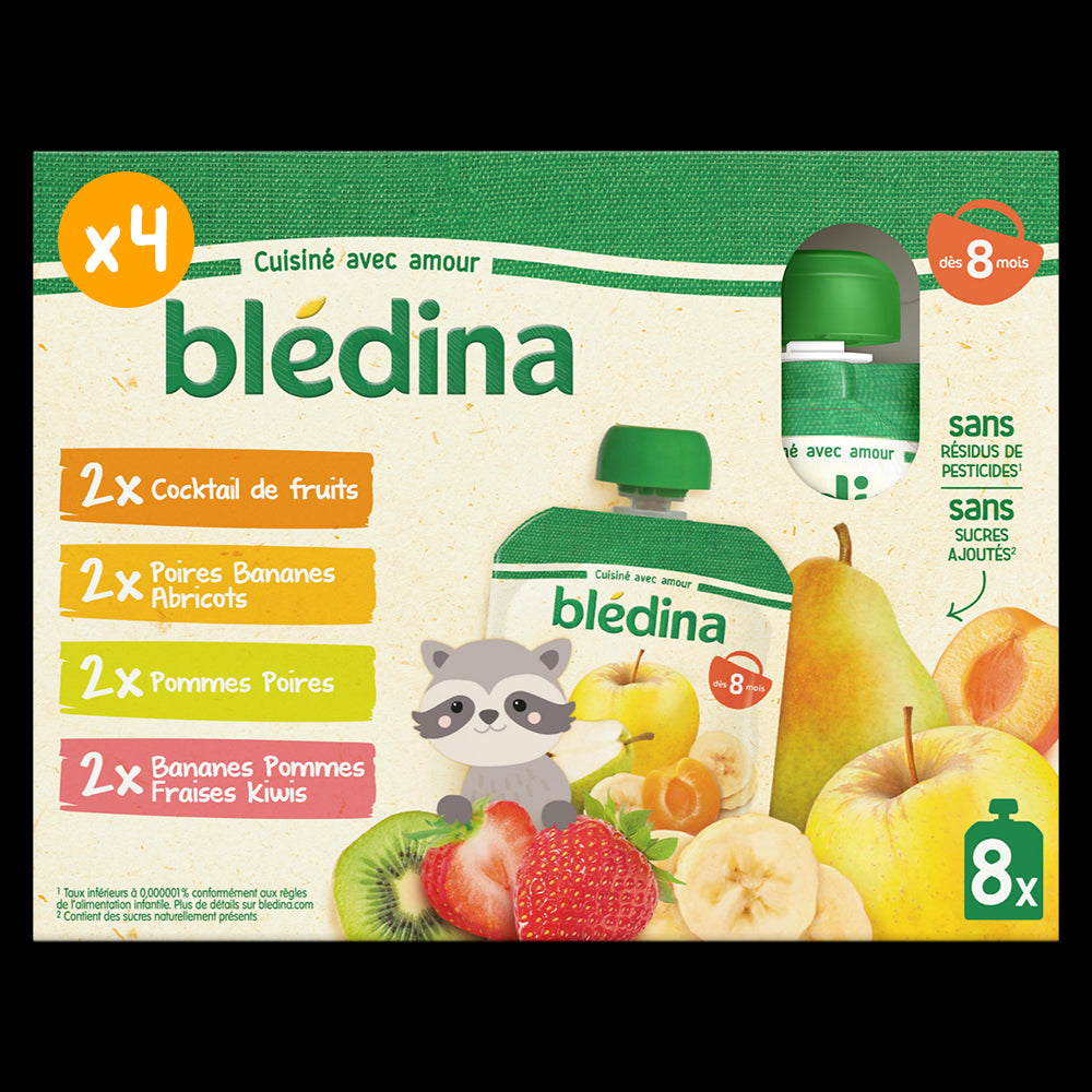 Blédina Gourdes bébé 8 mois - Aux fruits - 8x90g