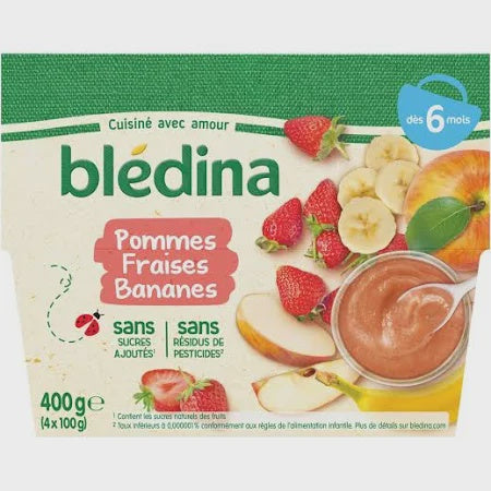 Blédina Purée Fruits - Pomme Fraise Banane - 4x100g