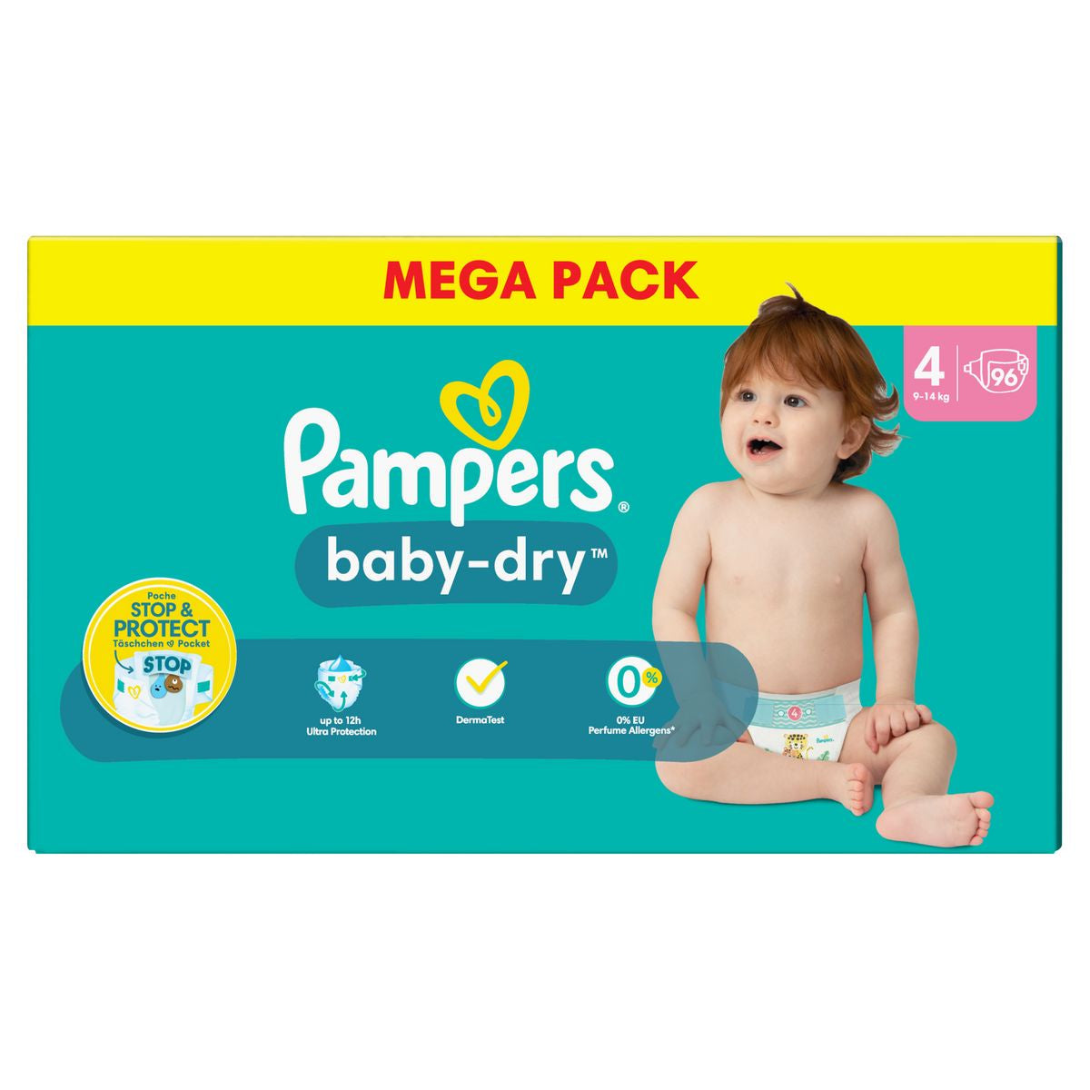 Pampers Couches Baby Dry T4 (9-14kg) x 96