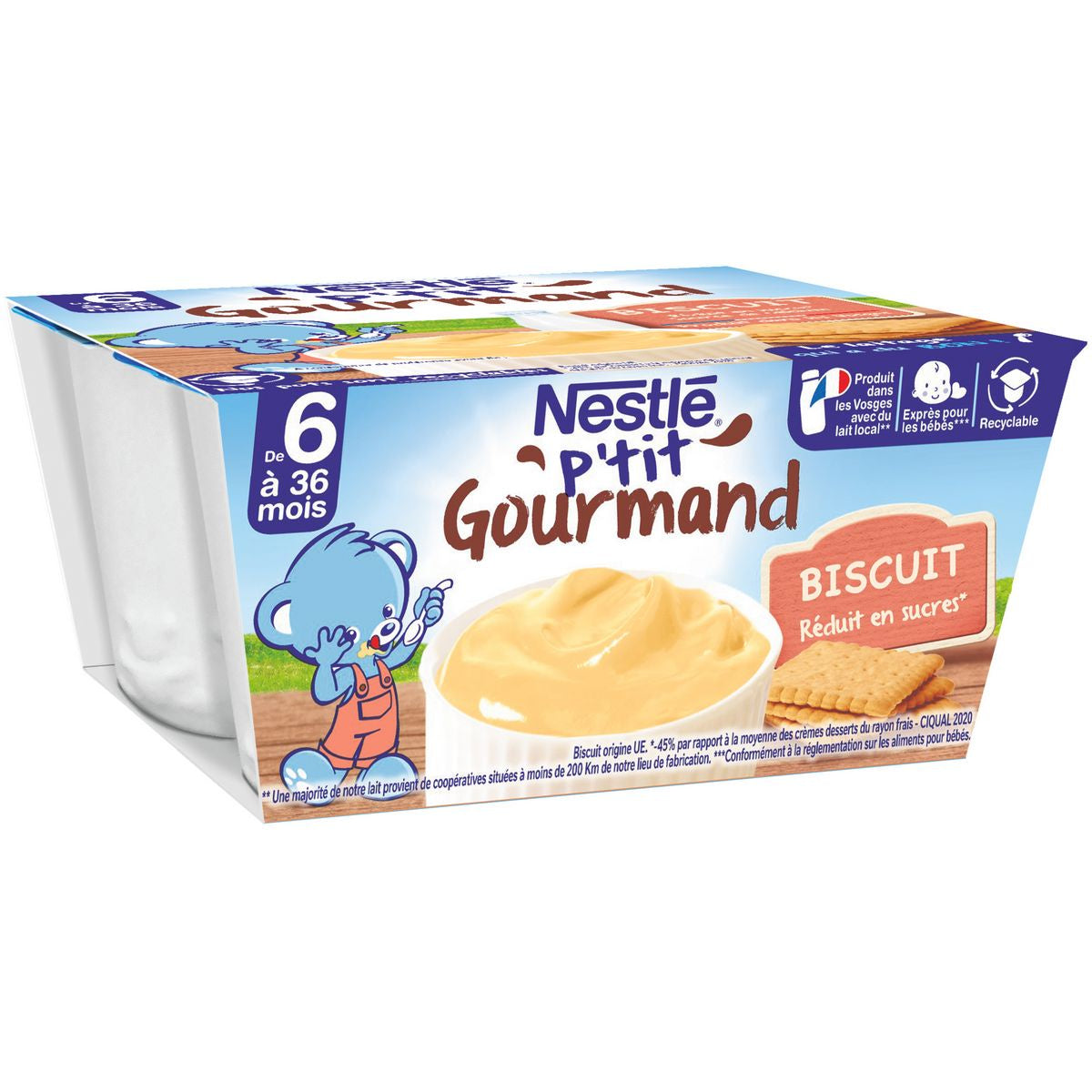 Nestlé P'tit Gourmand Petit Pot Dessert lacté Biscuité-  4x100g