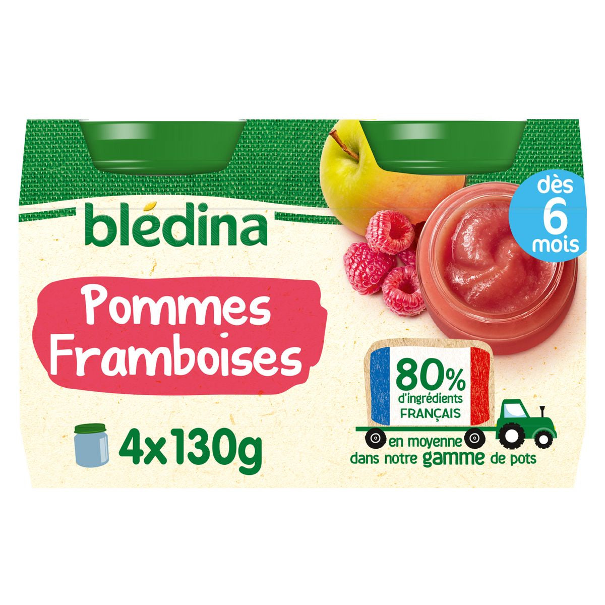 Blédina Petit Pot Dessert Pommes Framboises - 4x130g